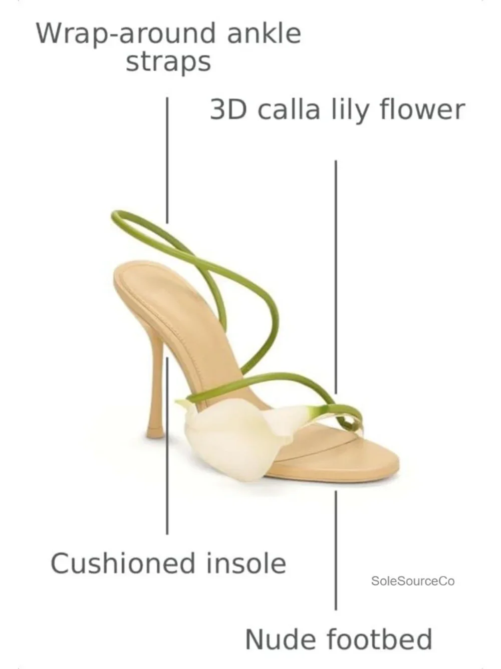 Calla Lily Strappy Wrap Around Open Toe Stiletto Heeled Sandals